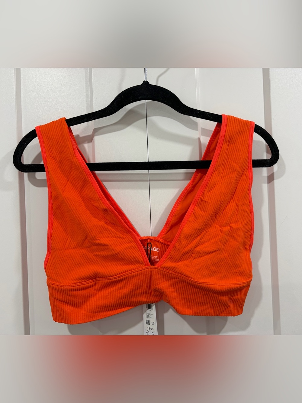 Garage Ribbed V-Neck Sports Bralette - Bright Orange